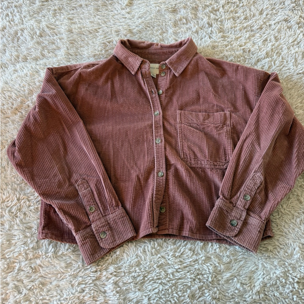 American Eagle Pink Corduroy Button-Front Shirt